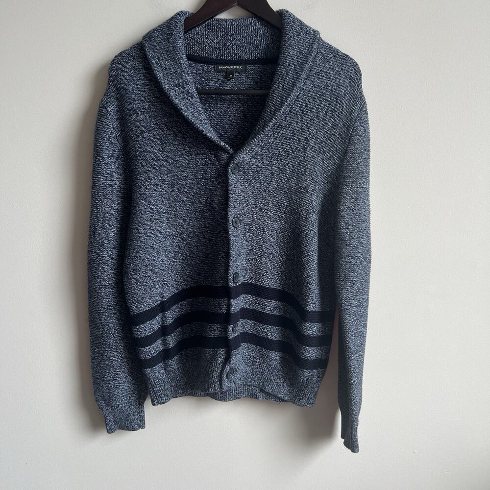 Banana Republic Cardigan Sweater Mens Med Blue Shawl Collar Grandpa Chunky Thick